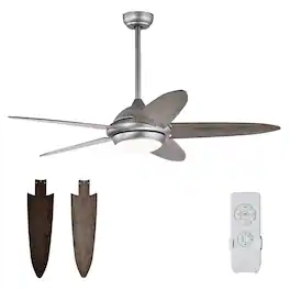 SKONYON - 52 Inch Ceiling Fan with LED Light Remote Control Quiet Motor and Three Speed Options - Silver