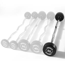 Mikolo - Rubber Coated Fixed Weight EZ Curl Barbell,EZ Curl Solid Steel Barbells, Weighted Bar(50LBS) - Black