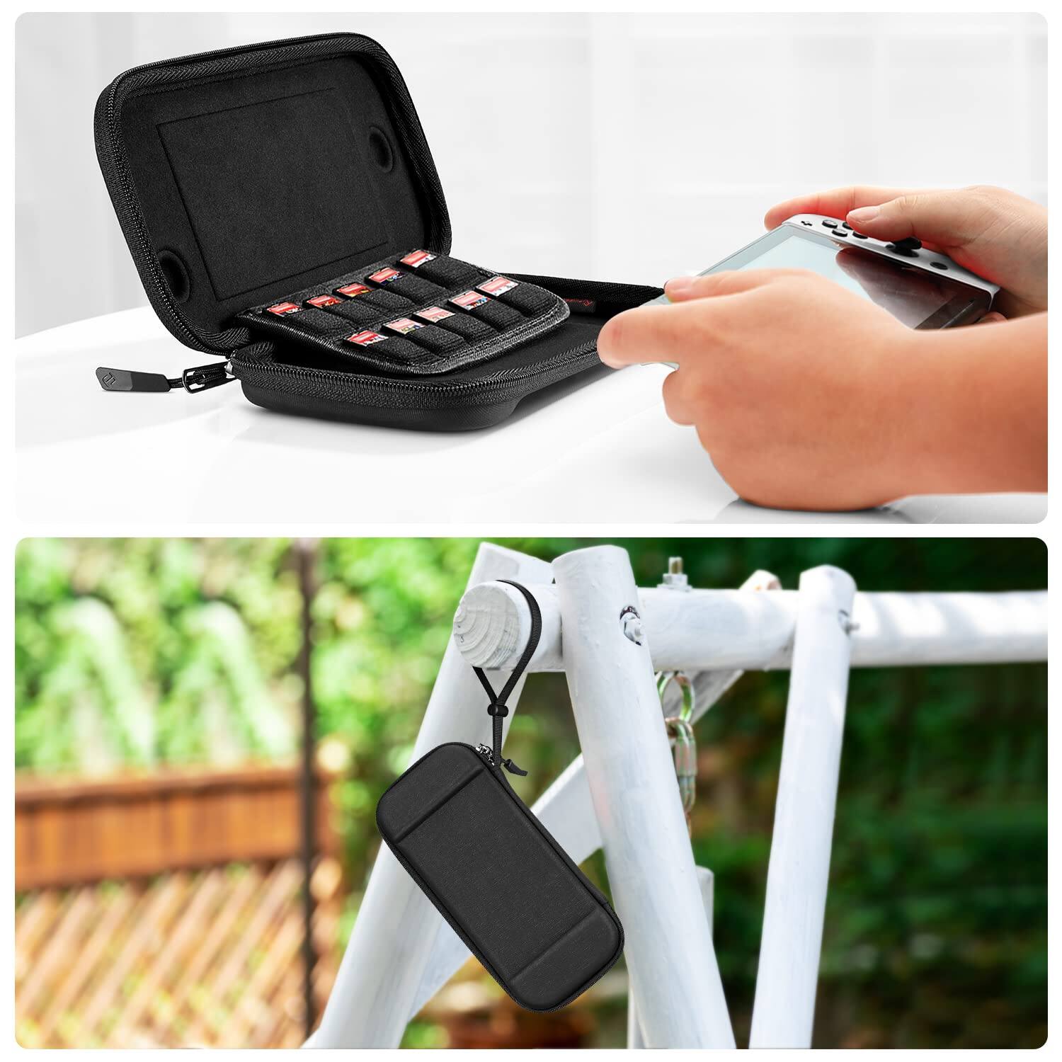 Alt View 4. Fintie - Slim Carrying Case for Nintendo Switch (2017)/Nintendo Switch OLED Model (2021), Hand Strap, Portable Travel Storage Bag - Darknight.
