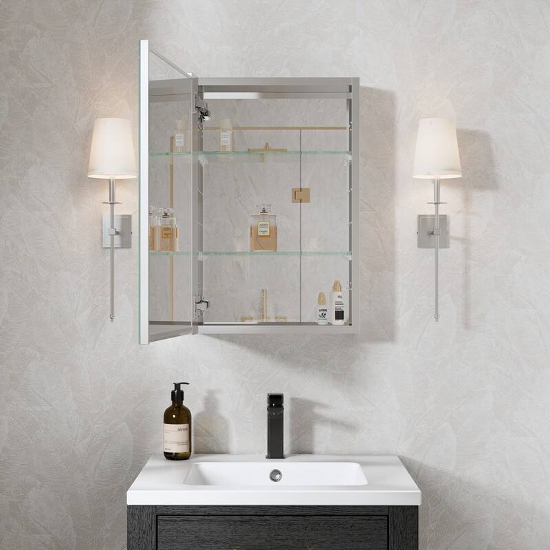 WELLFOR - 16 in. W x 24 in. H Rectangular Aluminum Recess or Surface Mount Medicine Cabinet with Mirror, Soft Close Door - Silver price history on PriceWatchPro