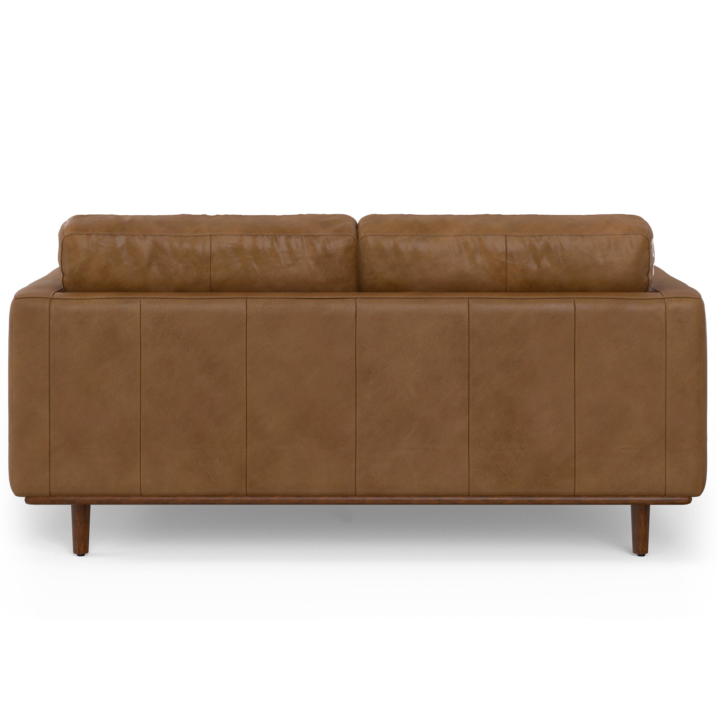 Alt View 6. Simpli Home - Morrison 72 inch Wide Mid-Century Modern Sofa in Caramel Brown Top Grain Genuine Leather - Caramel Brown.