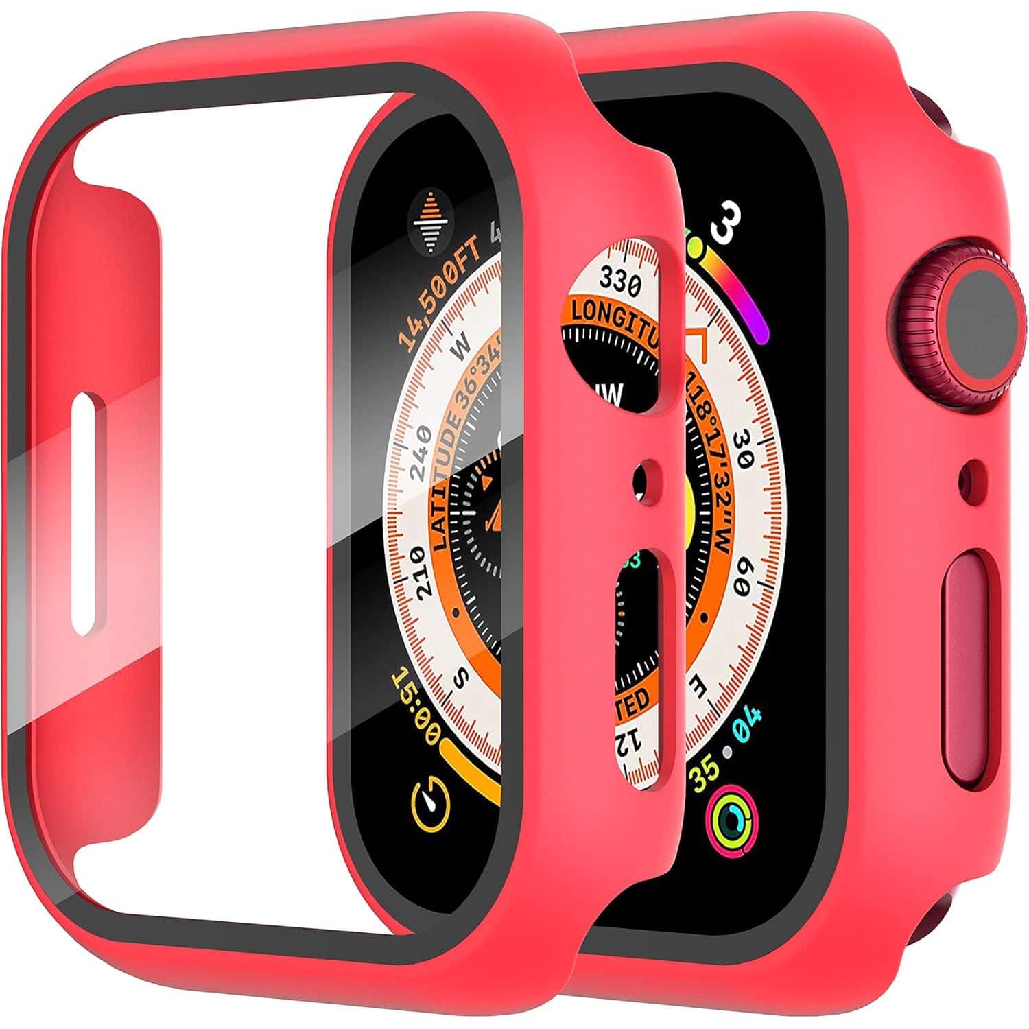 Entronix - Case Compatible with iWatch Series 6/5/4/SE (3rd/2nd/1st Gen), 44mm - Hard Cover w/ Built-In Screen Protector - Red