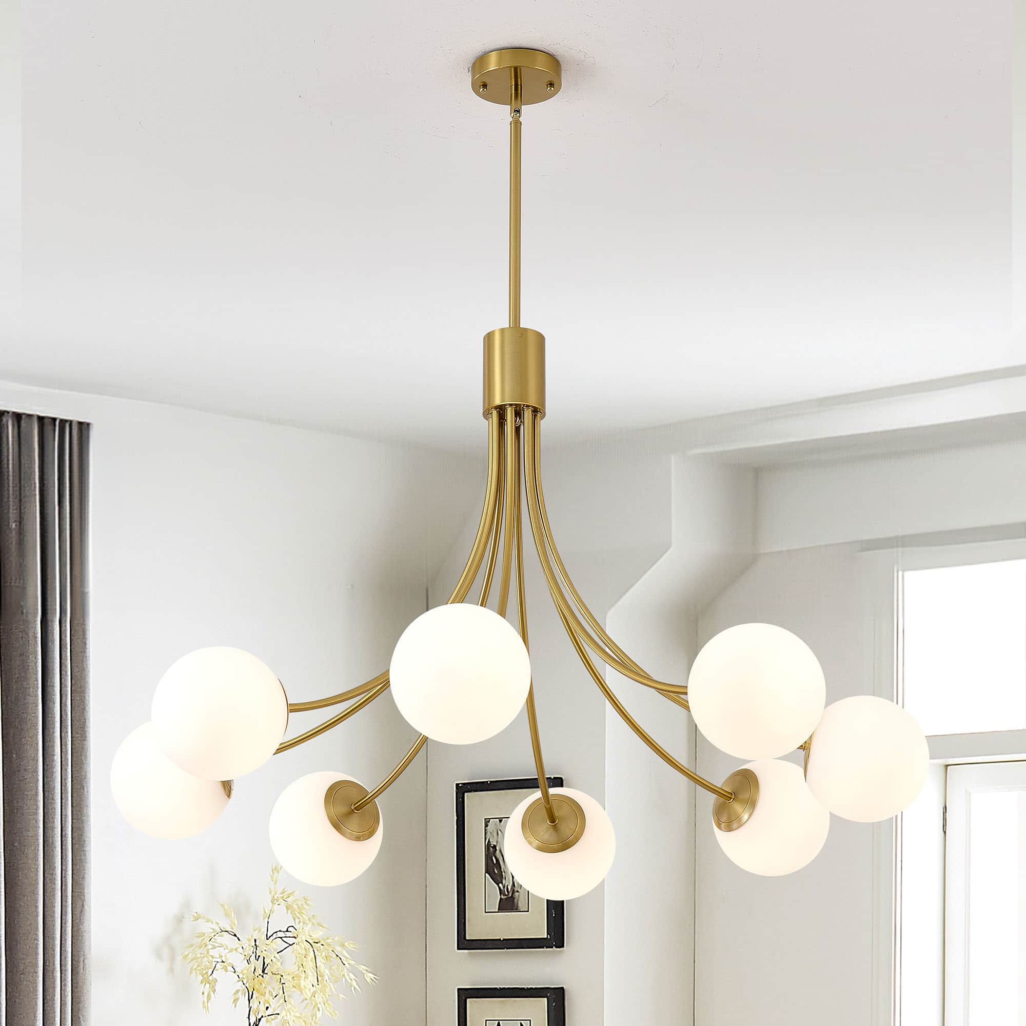 Front. RYHNUYNE - 8-Light Farmhouse Chandelier,Gold Chandeliers Dining Room Light Fixture,Modern Sputnik Chandelier for Living Room Foyer.