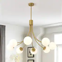 RYHNUYNE - 8-Light Farmhouse Chandelier,Gold Chandeliers Dining Room Light Fixture,Modern Sputnik Chandelier for Living Room Foyer