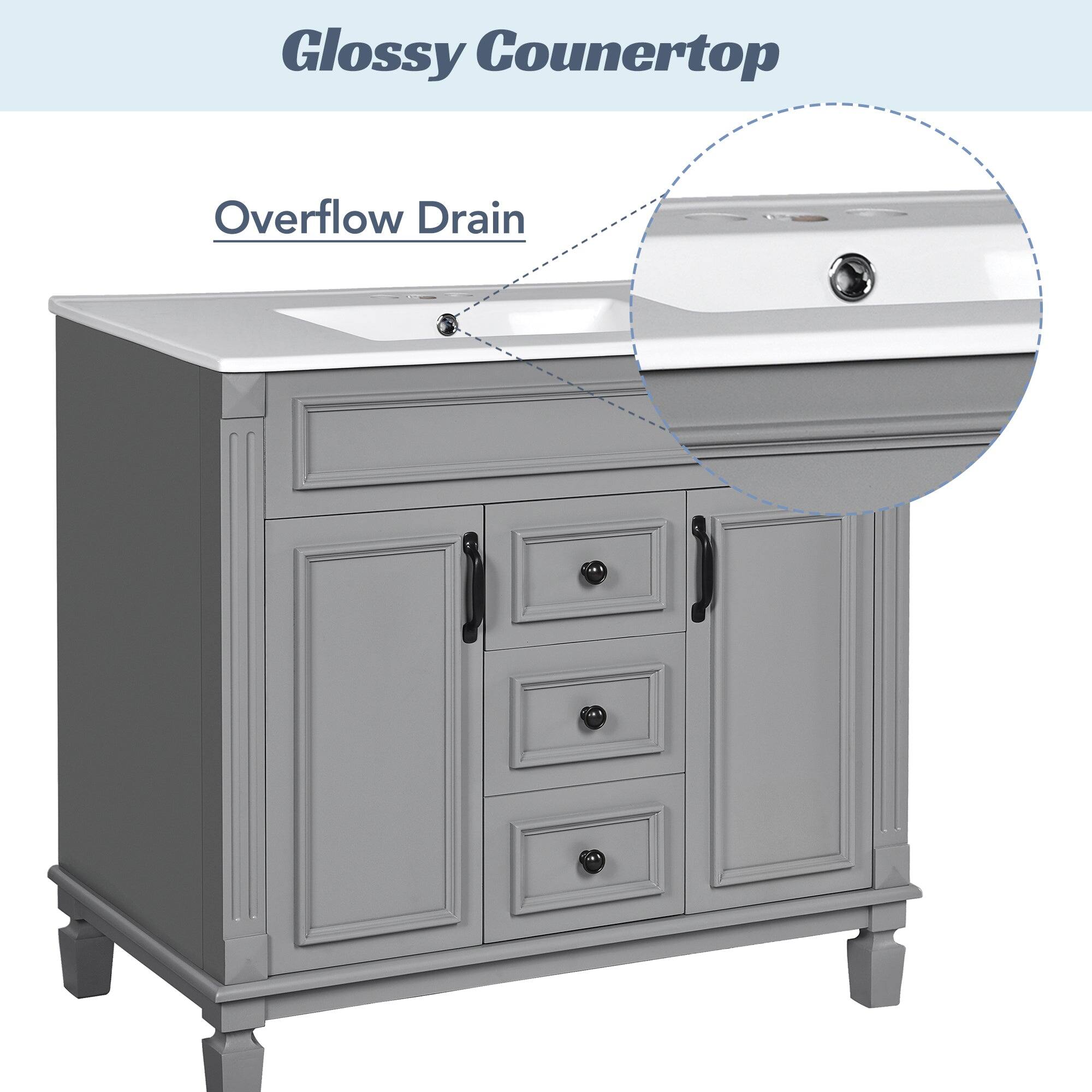 Glossy Countertop  
Overflow Drain