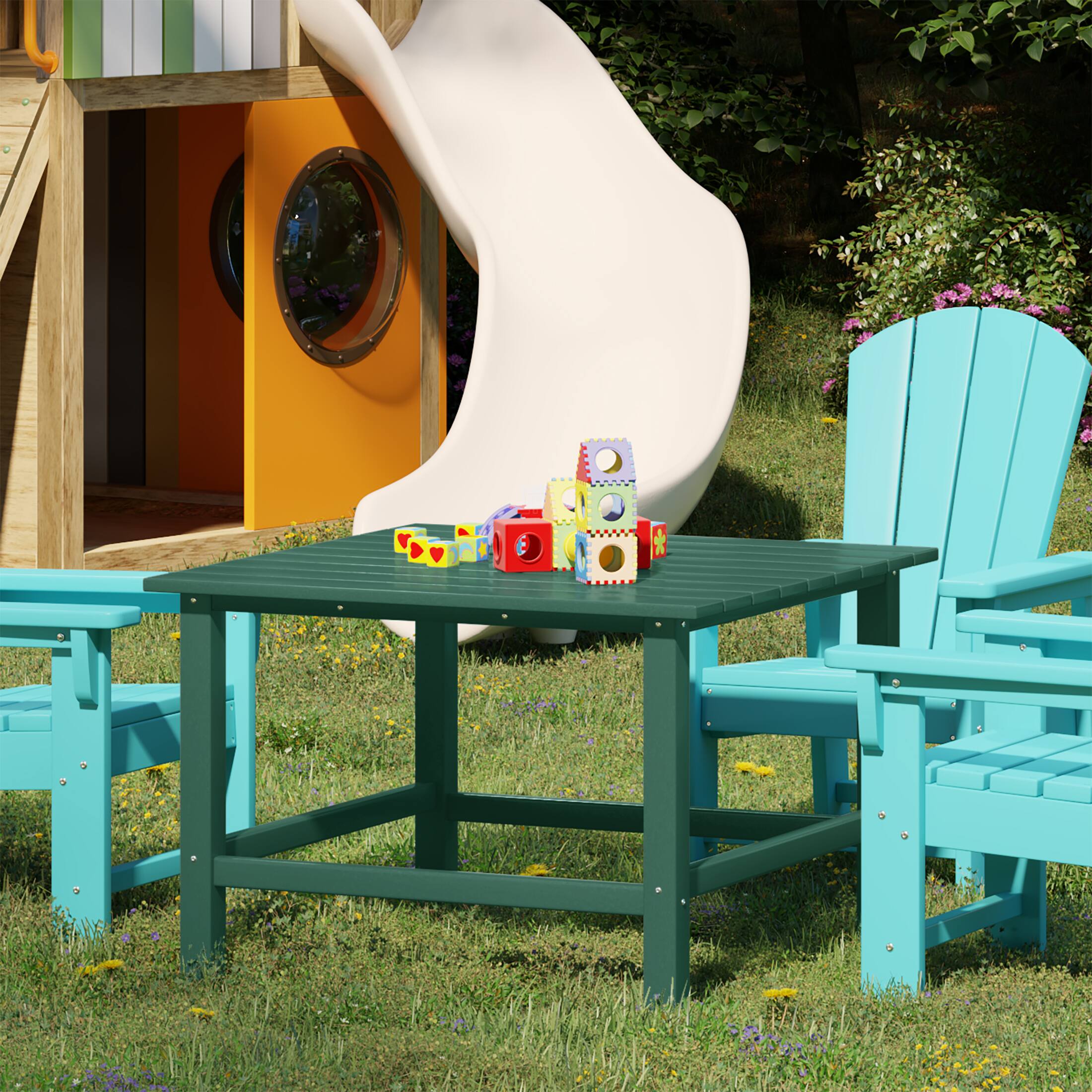 Angle. WestinTrends - WestinTrends Malibu Kids Outdoor Patio Furniture HDPE 30" Wide Square Dining Table - Dark Green.