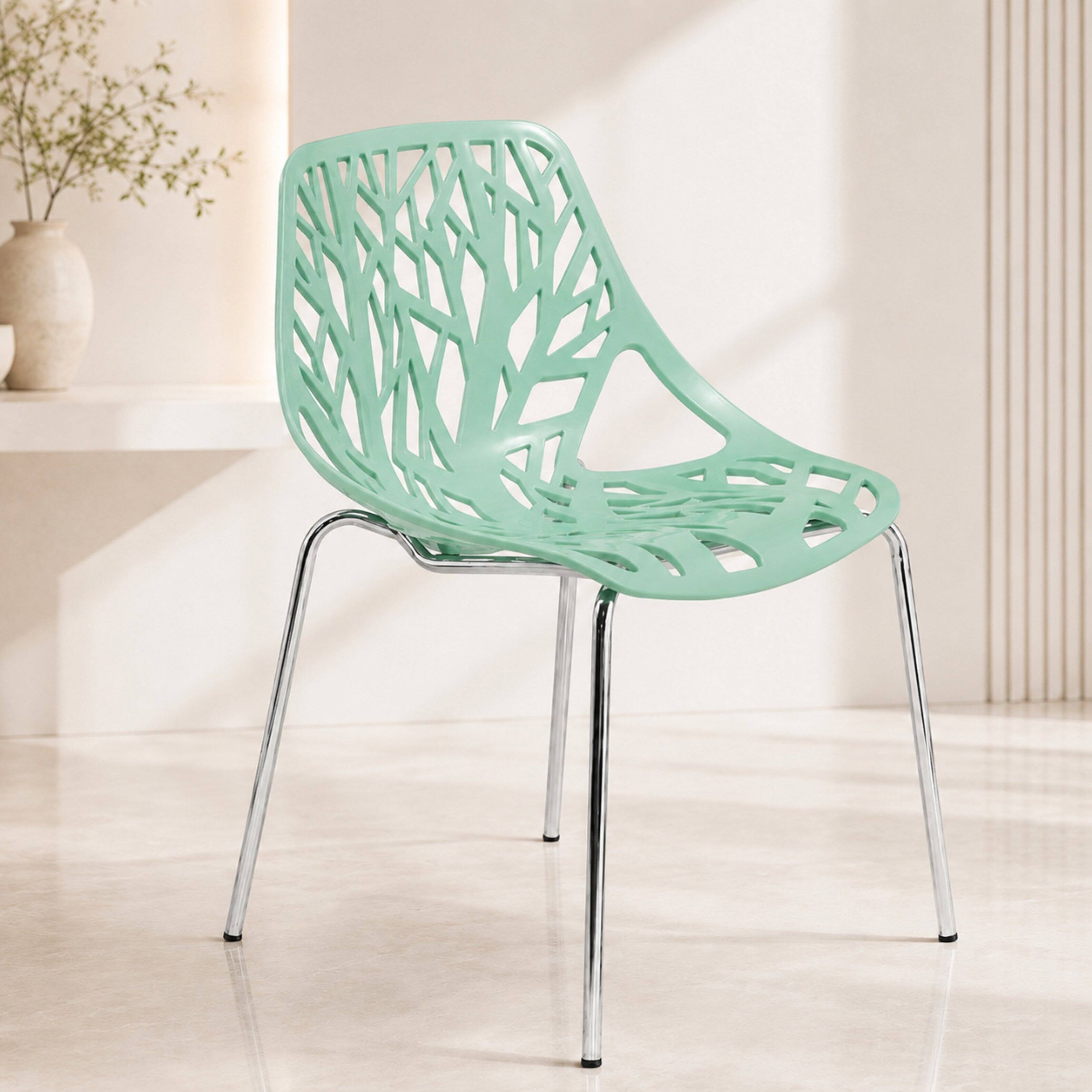 Left. LeisureMod - Asbury Stackable Modern Dining Chair with Cut Out Design and Chrome Legs Side Chair for Home Living Room - Mint.