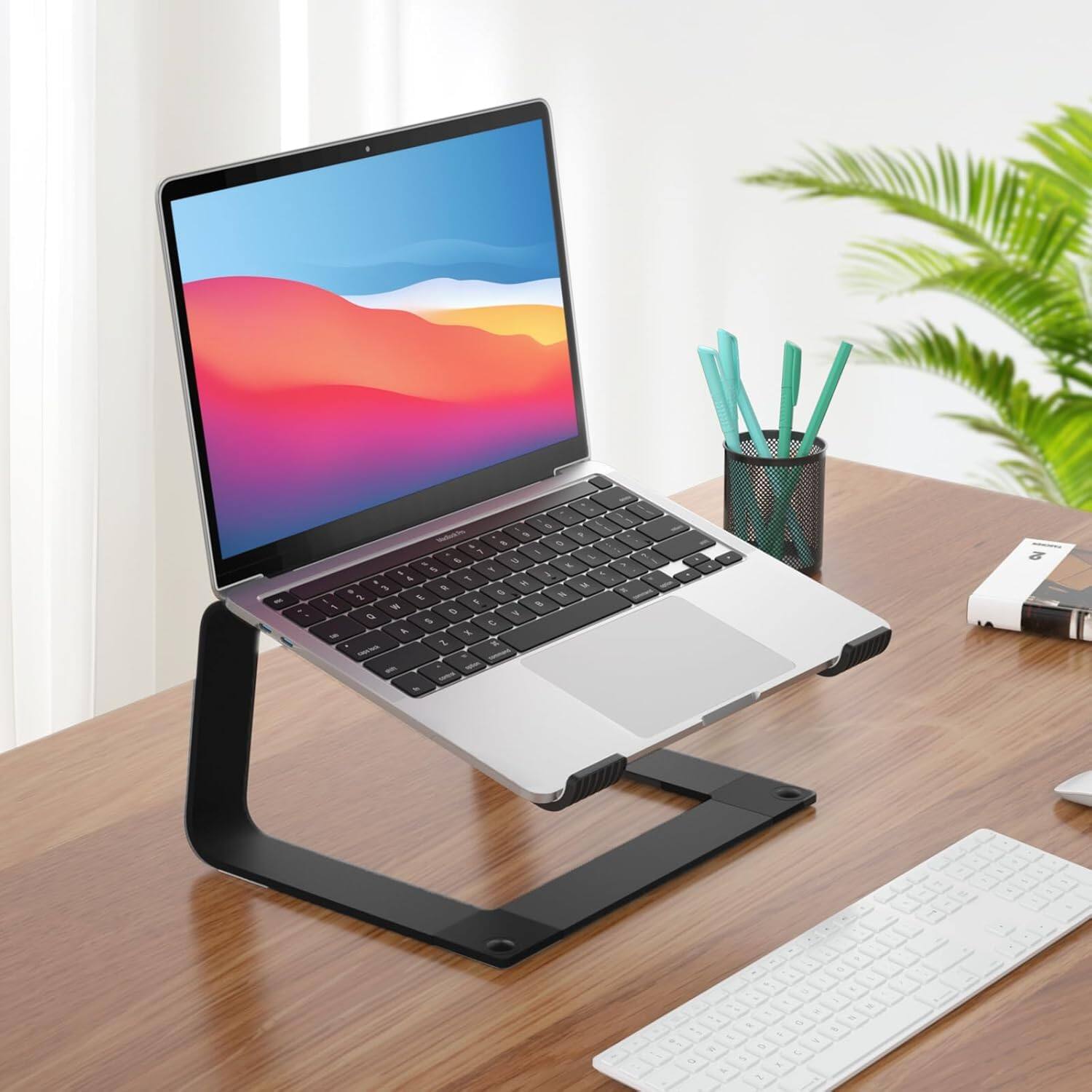 Alt View 2. HongFei - Laptop Stand for Desk Detachable Aluminum Computer Riser Portable Metal Notebook Printer Stand Holder, Black - Black.
