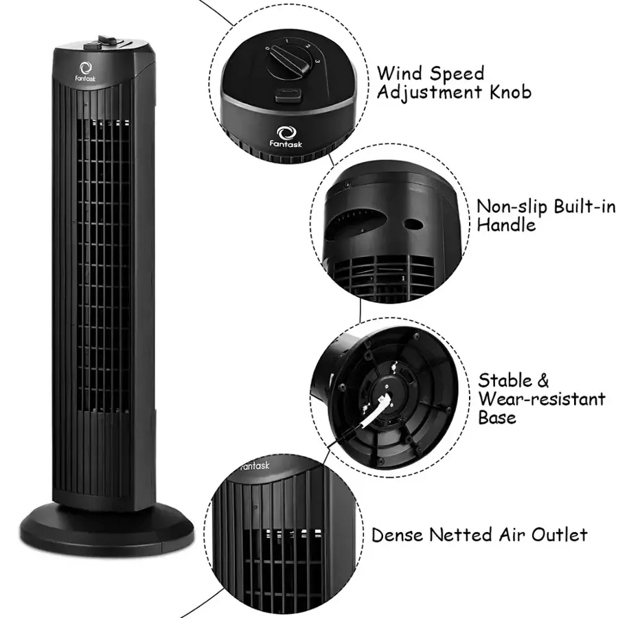 * Wind Speed Adjustment Knob
* Non-slip Built-in Handle
* Stable & Wear-resistant Base
* Dense Netted Air Outlet