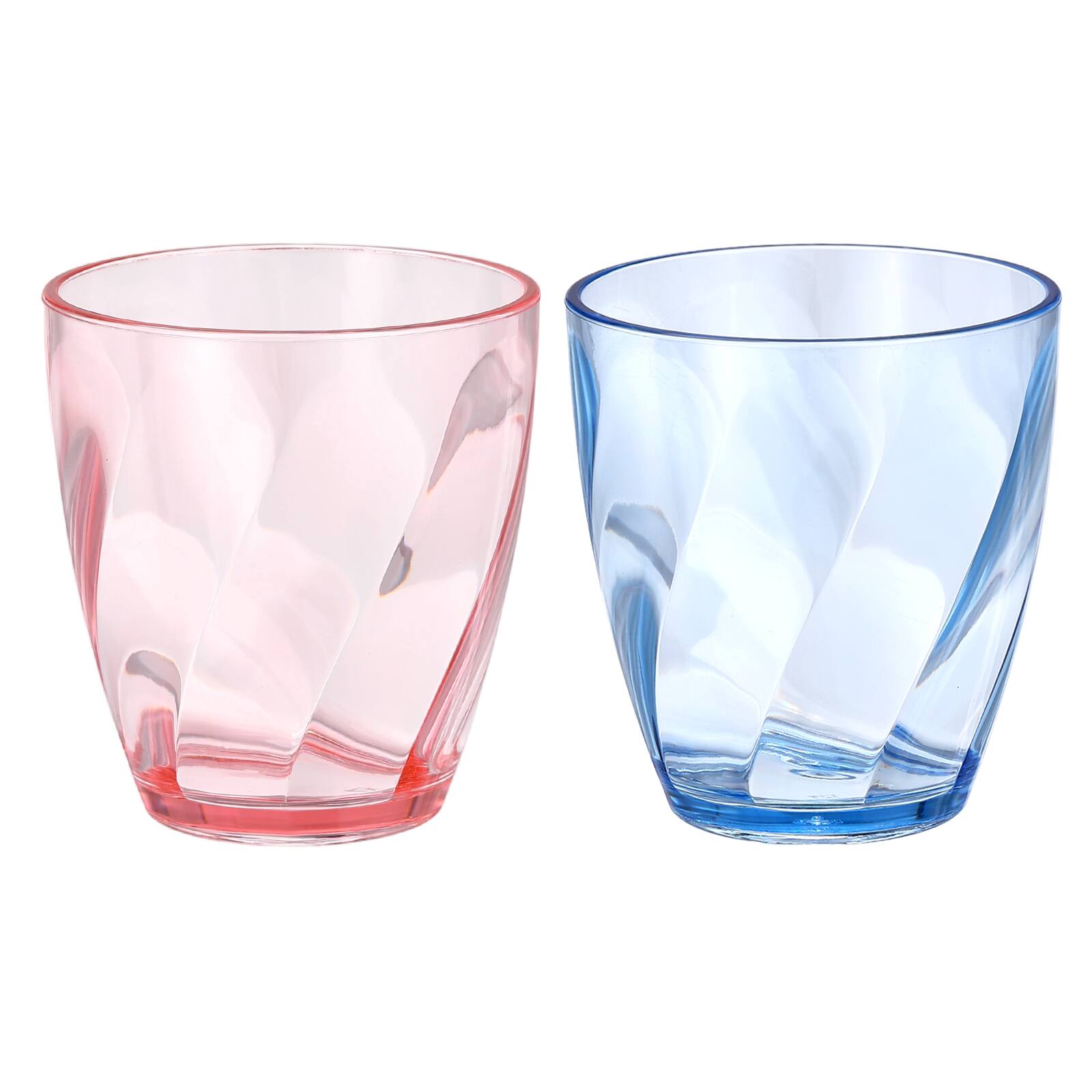 Front. Unique Bargains - 2pcs Clear Plastic Reusable Drinking Glasses, 10oz Diagonal Texture Unbreakable Stackable for Beer Juice - Blue, Pink.