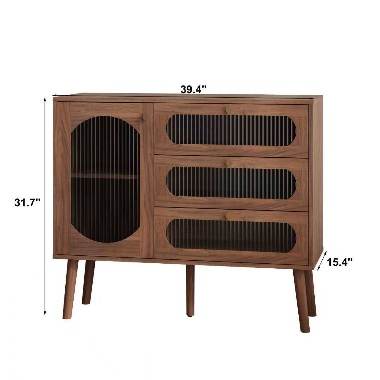 Forest'nSky - Wood 3 drawer 39.37 in. Wide Chest of Drawers with Door for Living Room - Natural