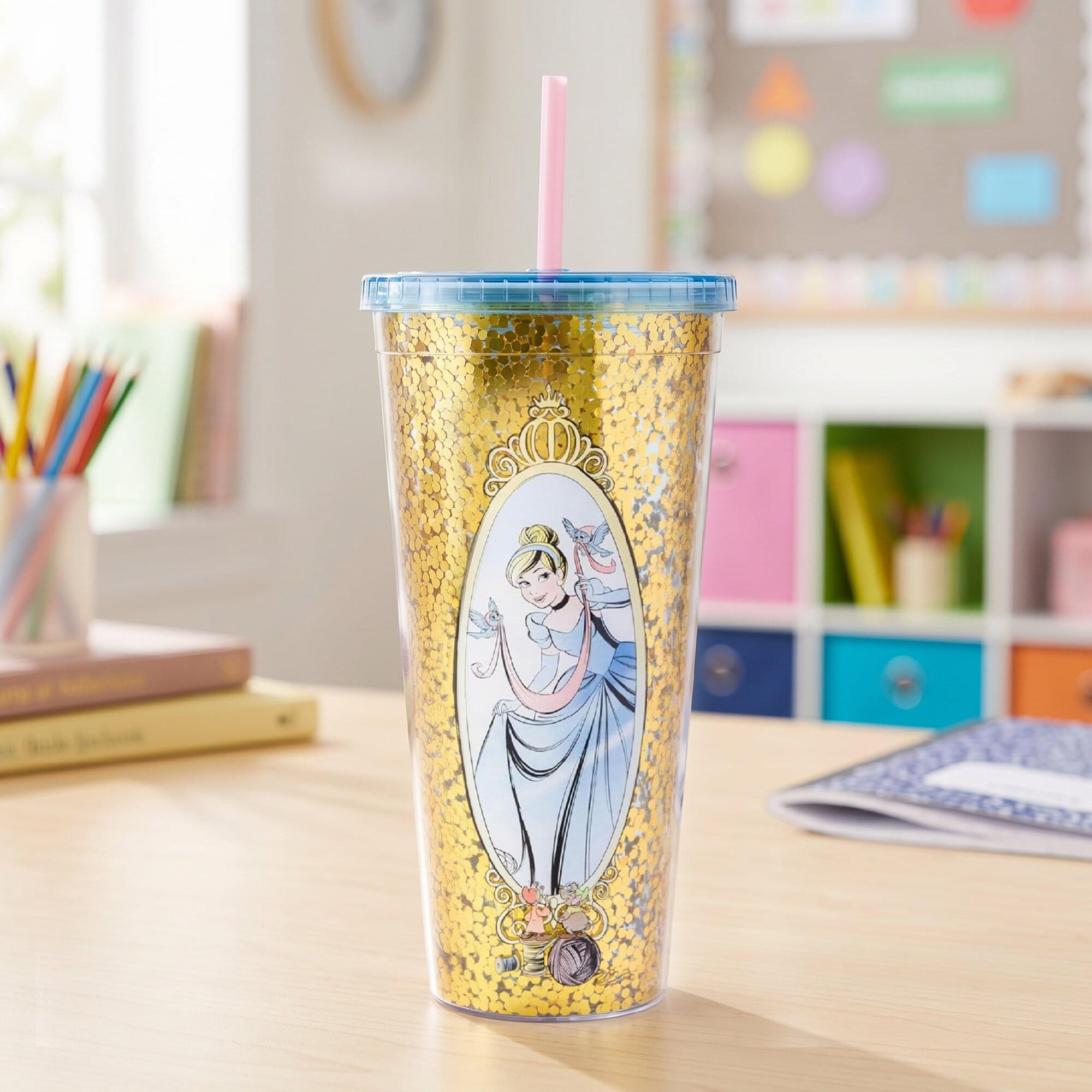 Alt View 5. Silver Buffalo - Disney Cinderella Mirror 32-Ounce Glitter Carnival Cup With Lid and Straw - Gold.