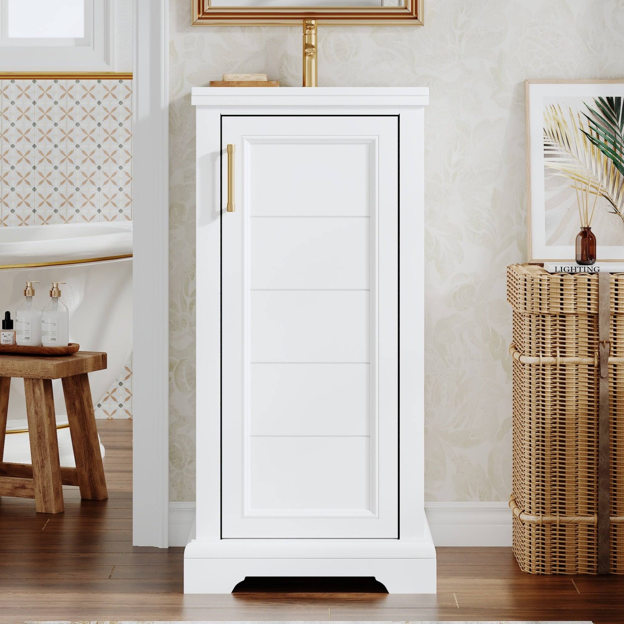 Alt View 4. Boyel Living - 16 Inch French Style Bathroom Vanity with Ceramic Sink and Soft Close Door White - White.