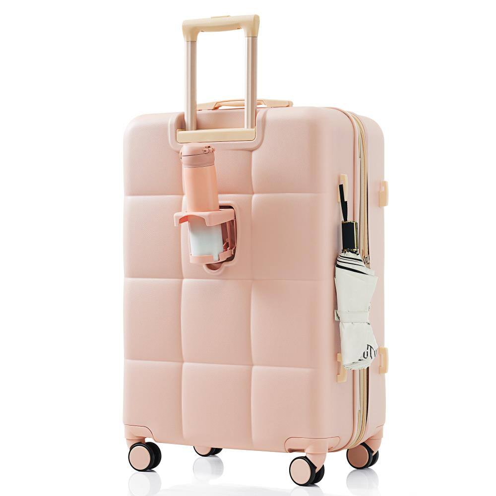 Angle. BreeBe - 3-Piece ABS Hardshell Luggage Set with Spinner Wheels, 20'' Carry-On Suitcases, USB Port, Cup Holder, Airline Approved - Pink.