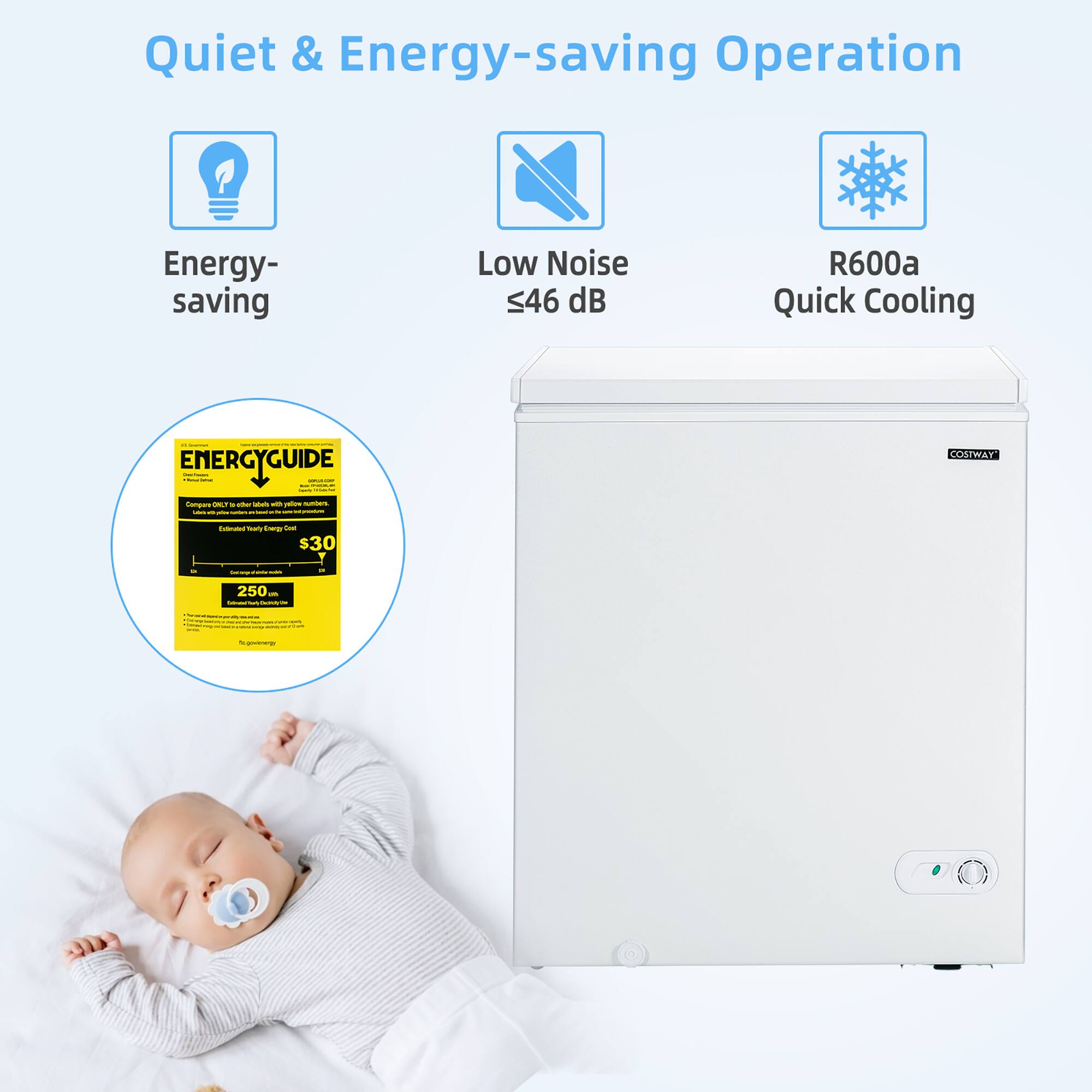 Quiet & Energy-saving Operation 7 Energy-saving Low Noise S46 dB R600a Quick Cooling - | - | ENERGYGUIDE - | I | - OSTWAY Compas -. - - - - -  I - - : : - -  - - - $30 - I - 250 - - - - I -  | : - I 2 - A