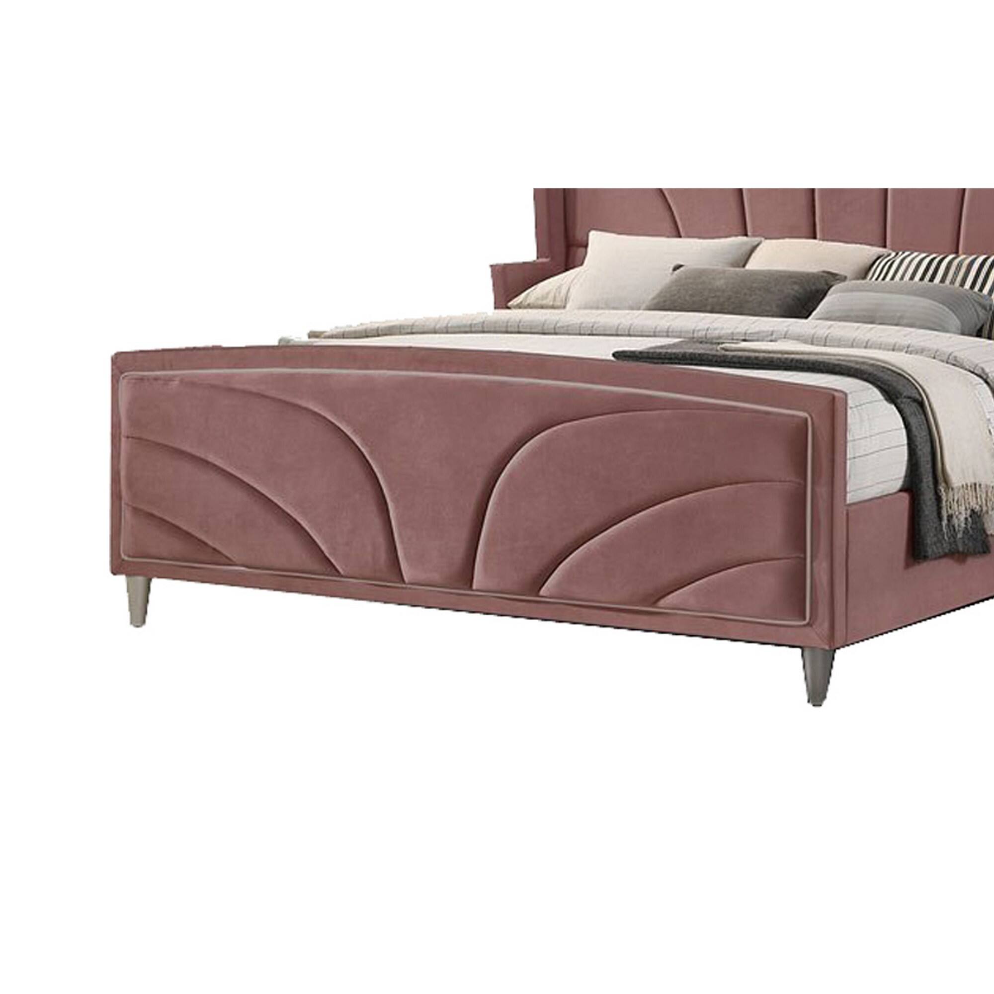 Alt View 3. Manhattan Lane - Kerith Modern Wood King Size Bed, Wingback Frame, Pink Velvet, Chrome Legs - Pink, Chrome.