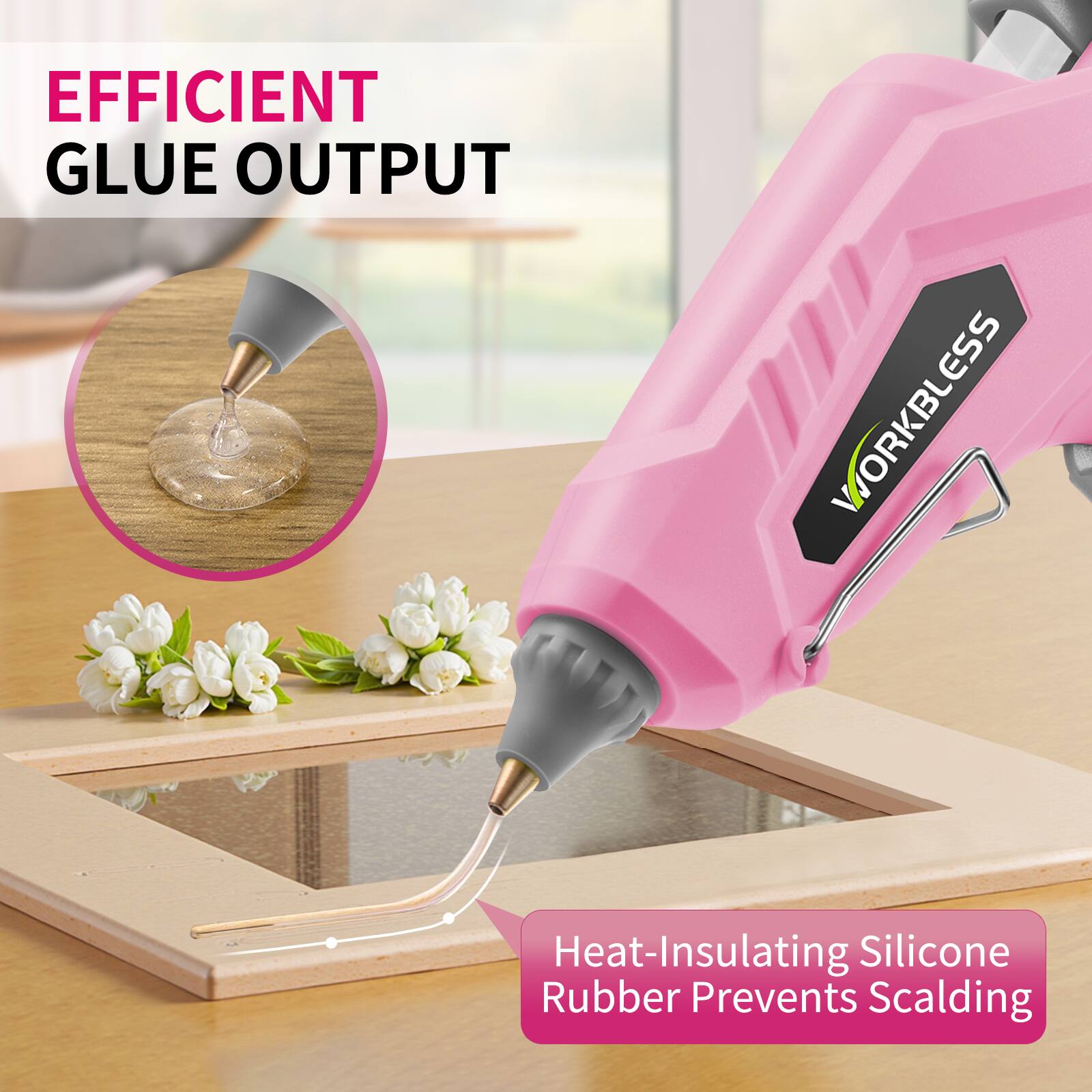 EFFICIENT GLUE OUTPUT

VORKBLESS

Heat-Insulating Silicone Rubber Prevents Scalding