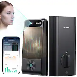 DESLOC - V150 Plus Solar Battery-Powered Smart Lock WiFi Keyless Deadbolt with 3D Face Recognition and Fingerprint - Black