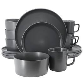 Elama - Luxmatte Dark Grey 16 Piece Dinnerware Set - Dark Gray