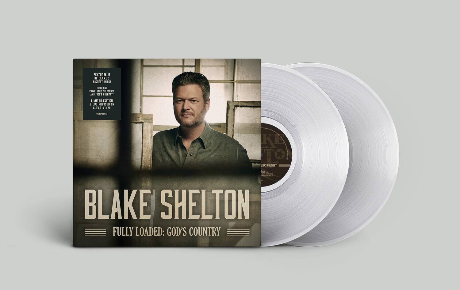 Sure, here is the corrected and grouped text:

---

**BLAKE SHELTON**  
**FULLY LOADED: GOD'S COUNTRY**

---

**FEATURES 12 OF BLAKE'S BIGGEST HITS!**  
INCLUDING:  
- "CAME HERE TO UNIFY"  
- "FOREST"  
- "800 COUNTRY"  

**2 LIMITED EDITION 2 LPs PRESSED ON CLEAR VINYL.**  

---

**BLAKE SHELTON**  
**FULLY LOADED: GOD'S COUNTRY**