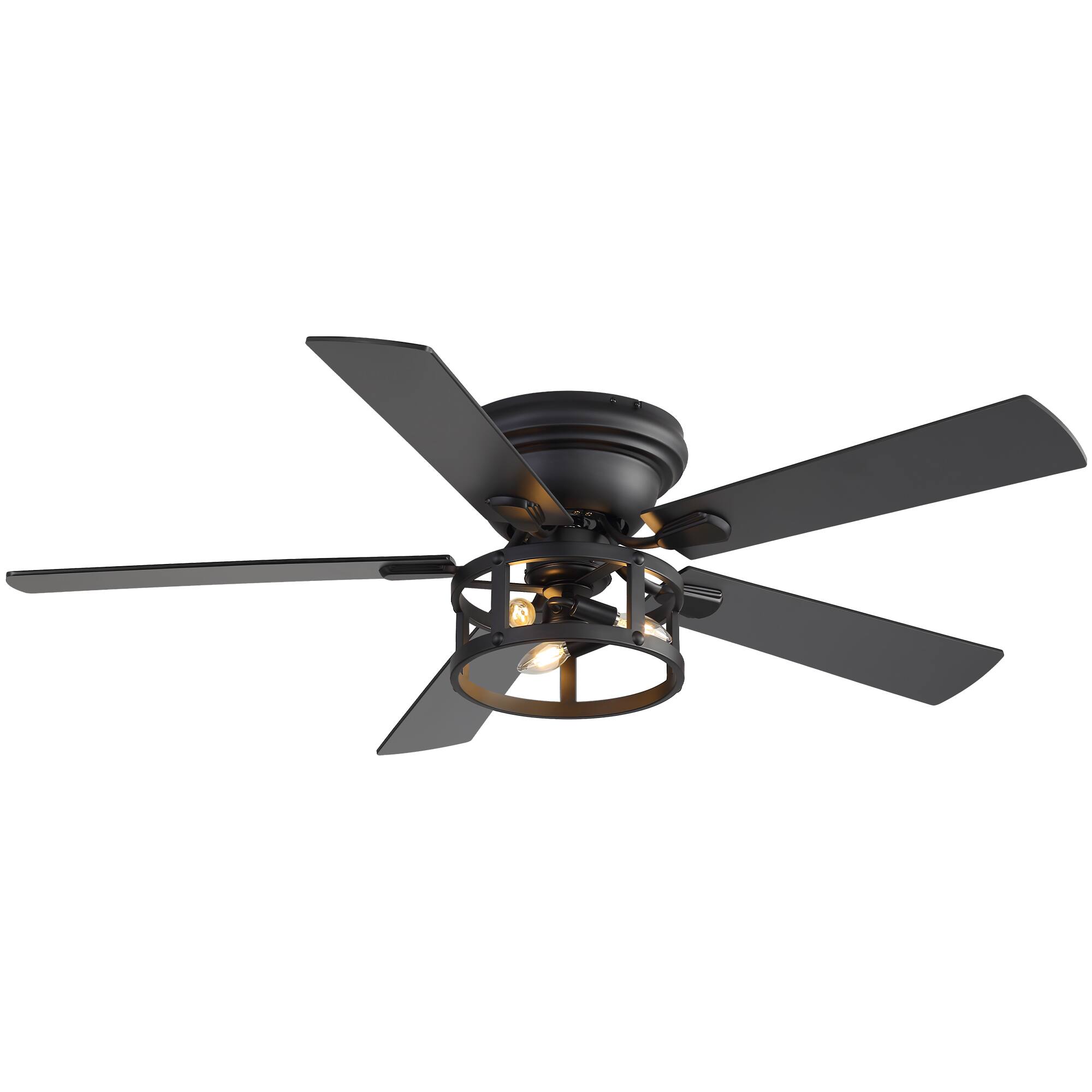 Alt View 10. Breezary - 52-Inch Surface Mounted Ceiling Fan with Open Frame Light, E12 Bulbs, DC Motor, Remote, 6 Speeds, Timer - Black & Walnut.