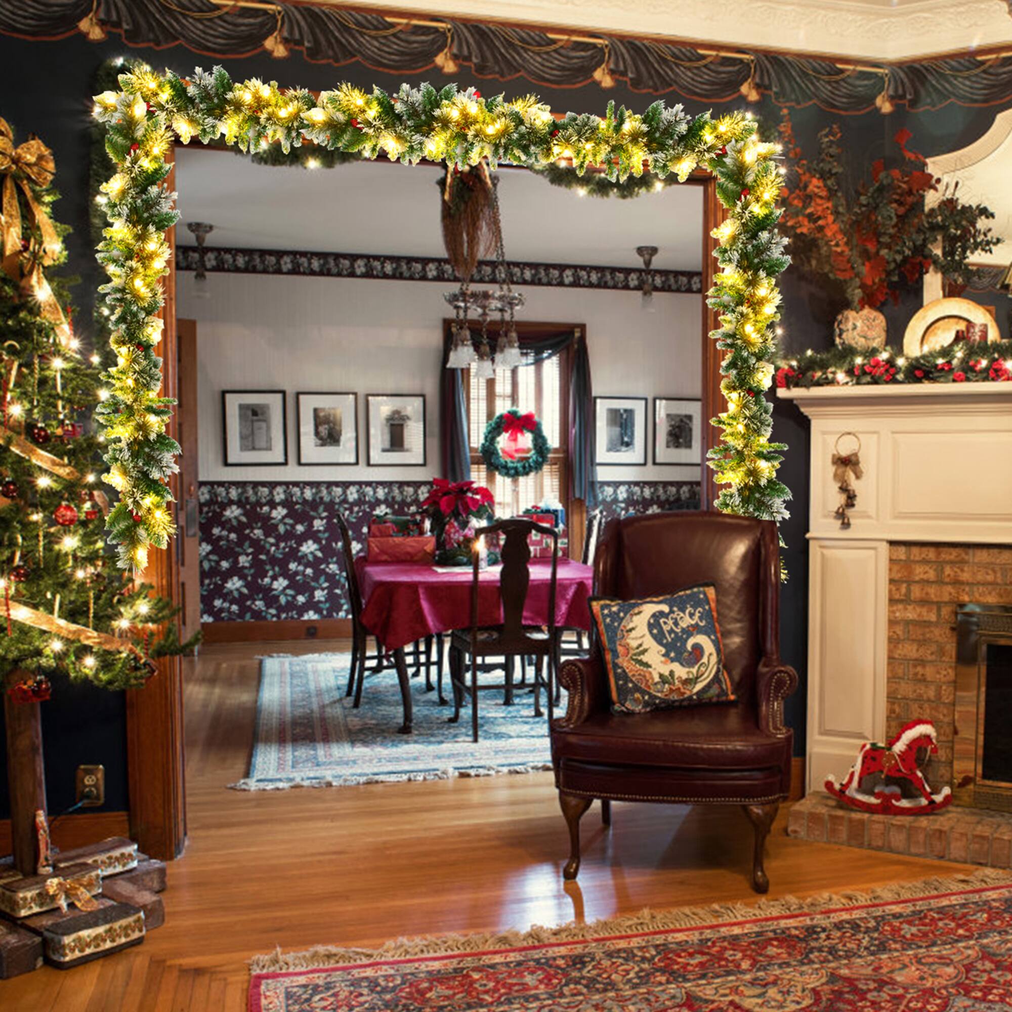 Alt View 2. Gymax - Gymax 9FT Pre-lit Christmas Decoration Garland Rattan w/ LED Lights Timer - Green.