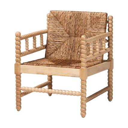Front. bali & pari - bali & pari Dolores Woven Seagrass Armchair with Bobbin Frame - Acacia Brown/Natural Brown.