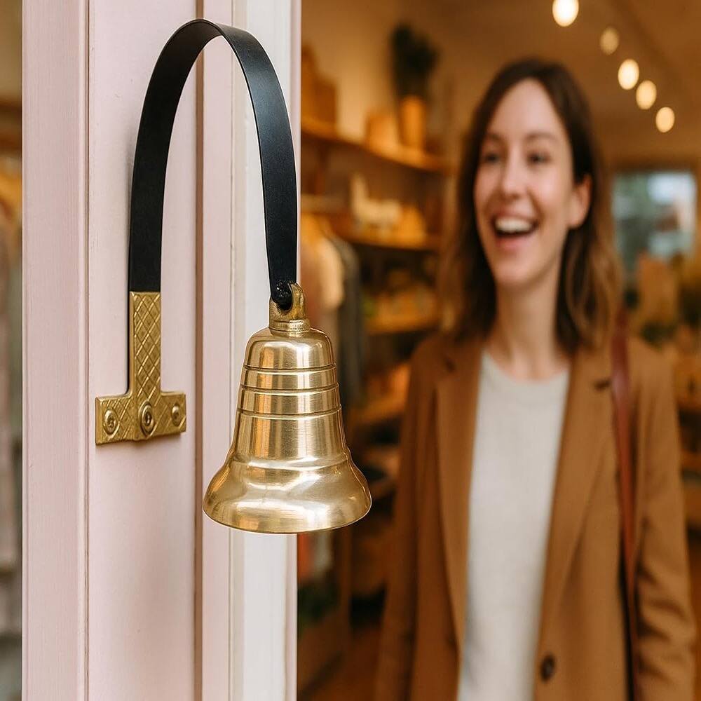 Alt View 1. Schertz - Shopkeeper’s Brass Door Chime Bell – Entry Alert for Business - gold/brass color.