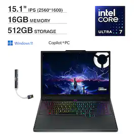 Lenovo - Legion 5i Laptop 15.1 WQXGA (Intel Core Ultra 7 255HX, 16GB DDR5, 512GB SSD, Win 11 Home) w/USB Hub - Eclipse Black