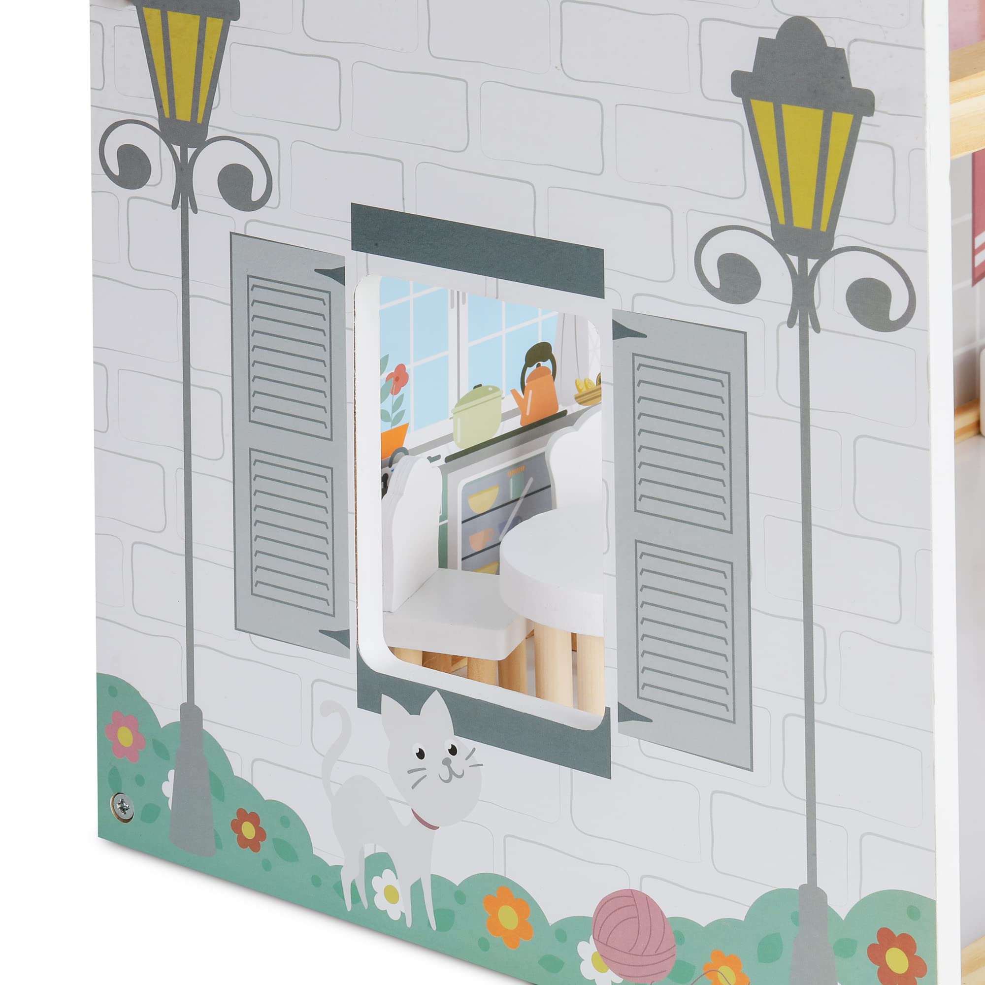 Alt View 9. Lil' Jumbl - Large Wooden Dollhouse, 3 Story Doll House with Furniture, Stairs & Accessories - Grey.