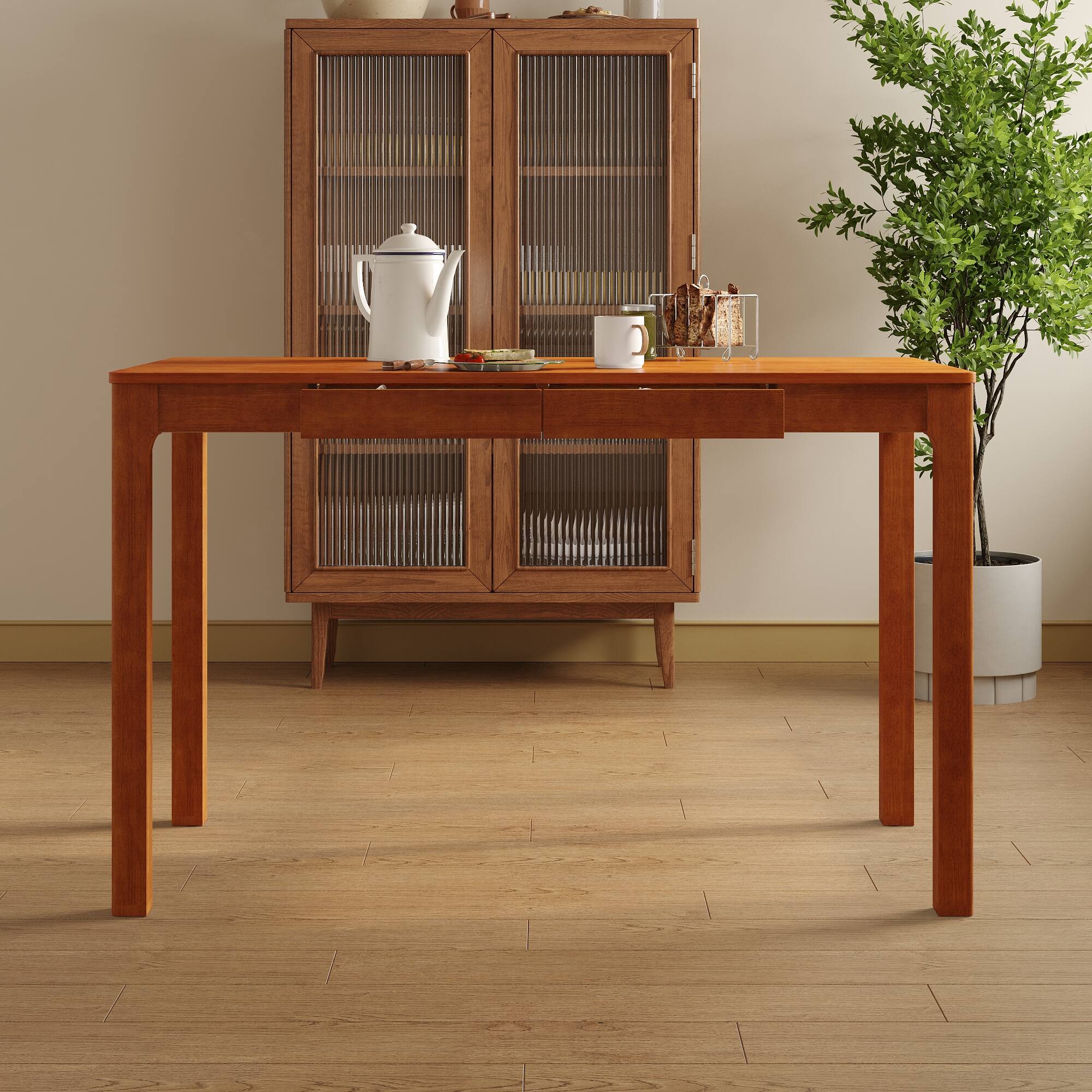 Alt View 8. Famapy - Famapy Solid Wood Desk with Drawers: Minimalist, Functional & Warm Home Office Essential - Brown.