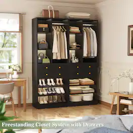 Aheaplus - 55.5" Closet Organizer (2-Pack): Free-Standing, 1200+ LBS, Drawers & Shelves ,Walk-In Closets,Ships in 2 Packages - Black