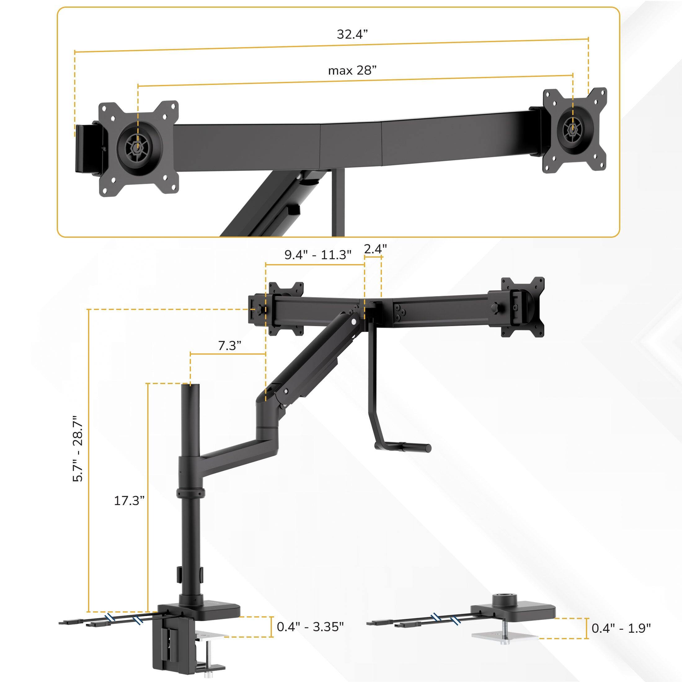 32.4" max 28" 2.4" 9.4" - 11.3" 7.3" 5.7" - 28.7" 5.7" 17.3" 0.4" - 3.35" 0.4" - 1.9"