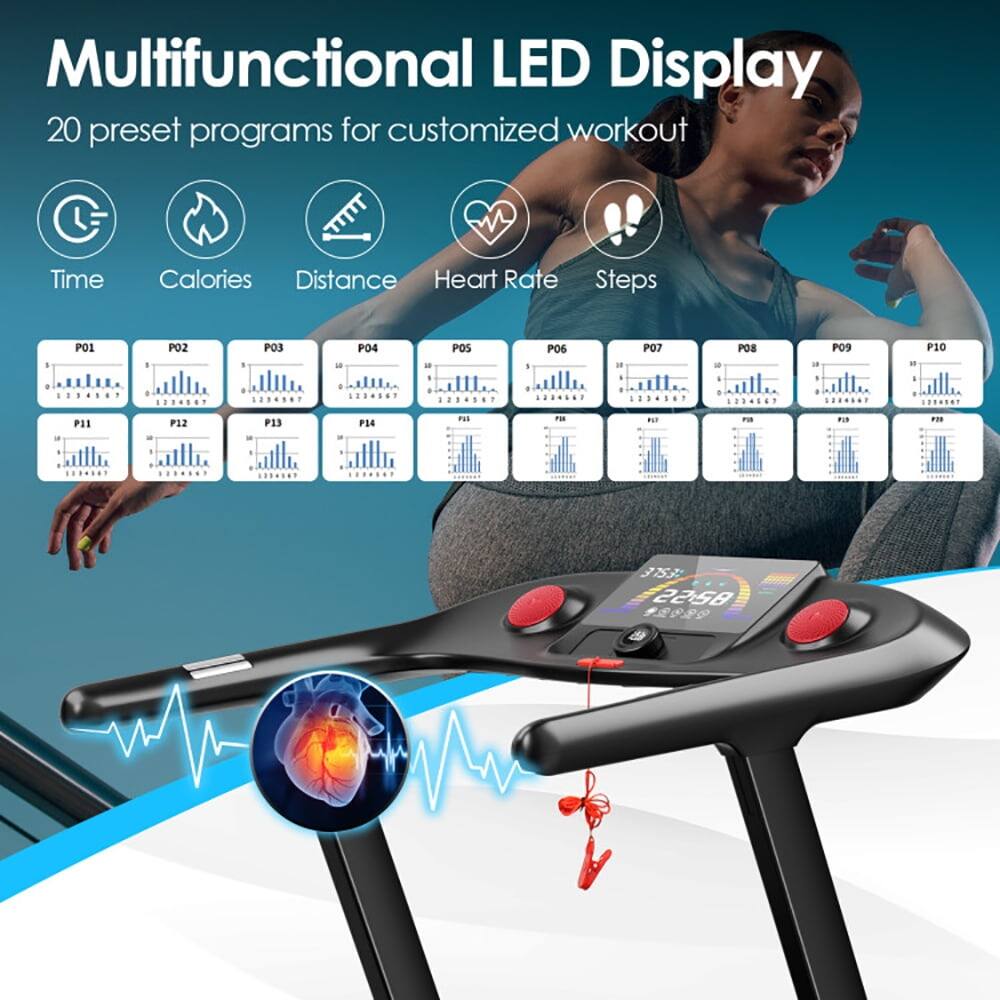 Multifunctional LED Display  
20 preset programs for customized workout  

Time  
Calories  
Distance  
Heart Rate  
Steps  

P01 - P20