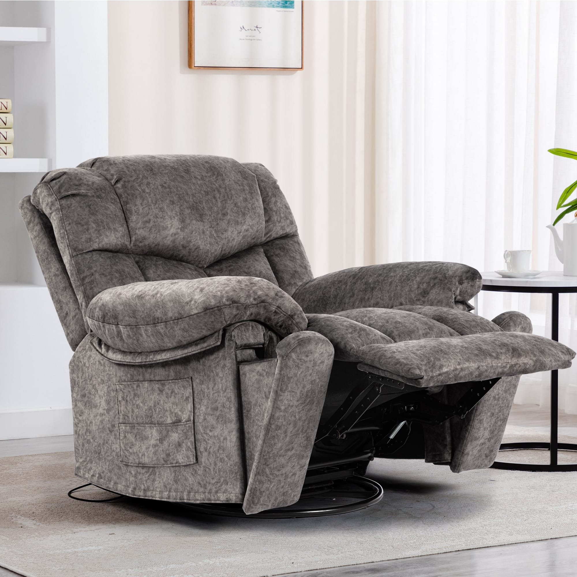 Alt View 7. APRILSOUL - Swivel and Rocking Recliner Chair Massage Heating Bonded Leather Sofa - Gray.