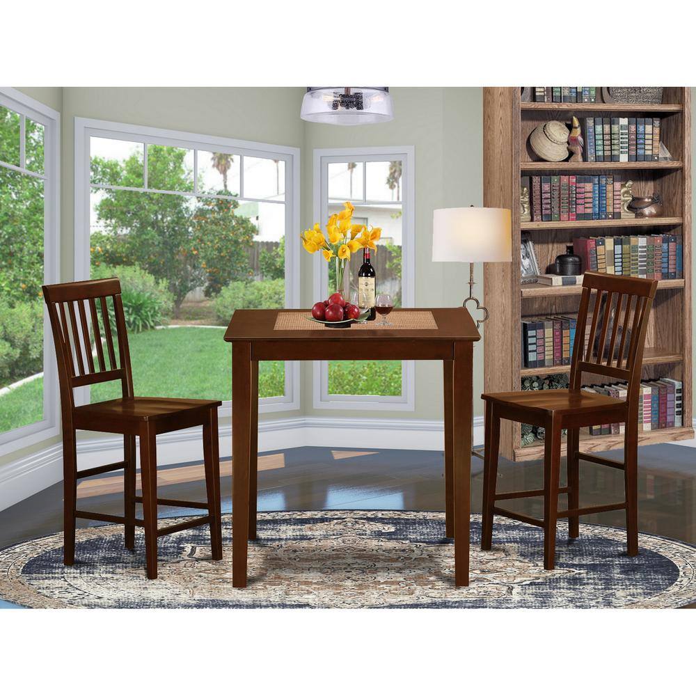 Back. East West Furniture - 3 Pc pub Table set-counter height Table and 2 Kitchen Chairs. - Mahogany.