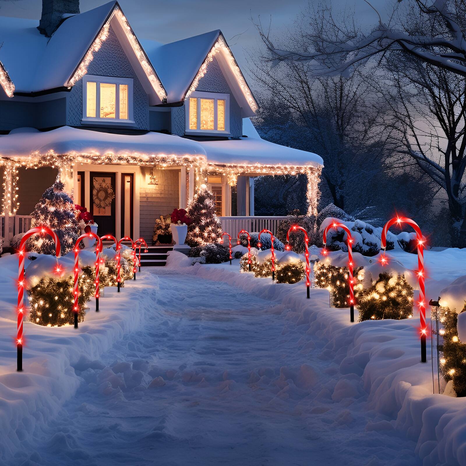 Alt View 1. Oumilen - 10 Pack Christmas Solar Candy Cane Stake Lights with Remote – 8 Modes Red LED Path Markers for Yard.