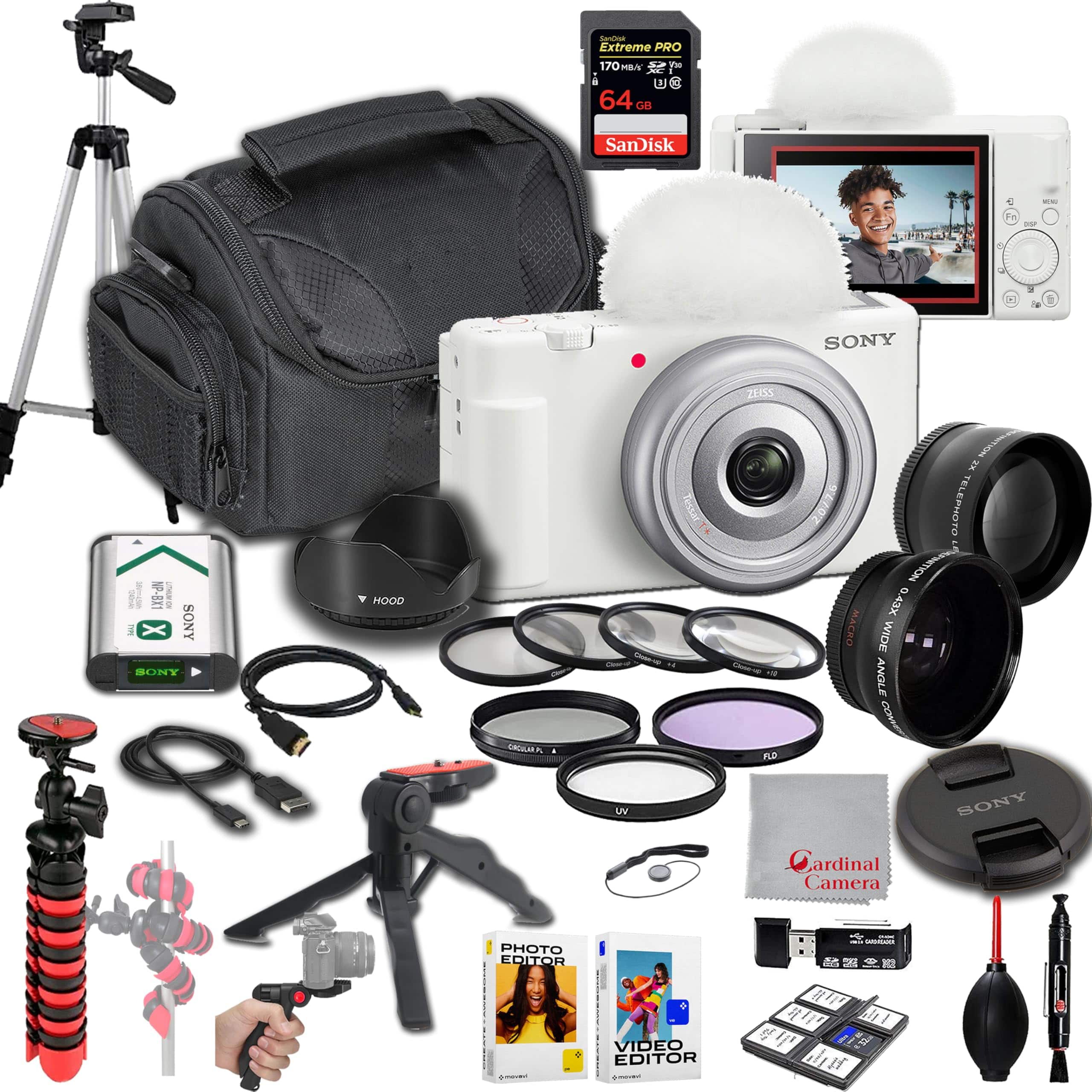 Bundle Sony ZV 1F Vlogging Camera (White)|20.1MP | 64GB Extreem
