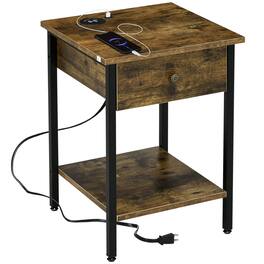 Homcom - End Table with Wireless Charging, 2-Tier Storage - Rustic Brown