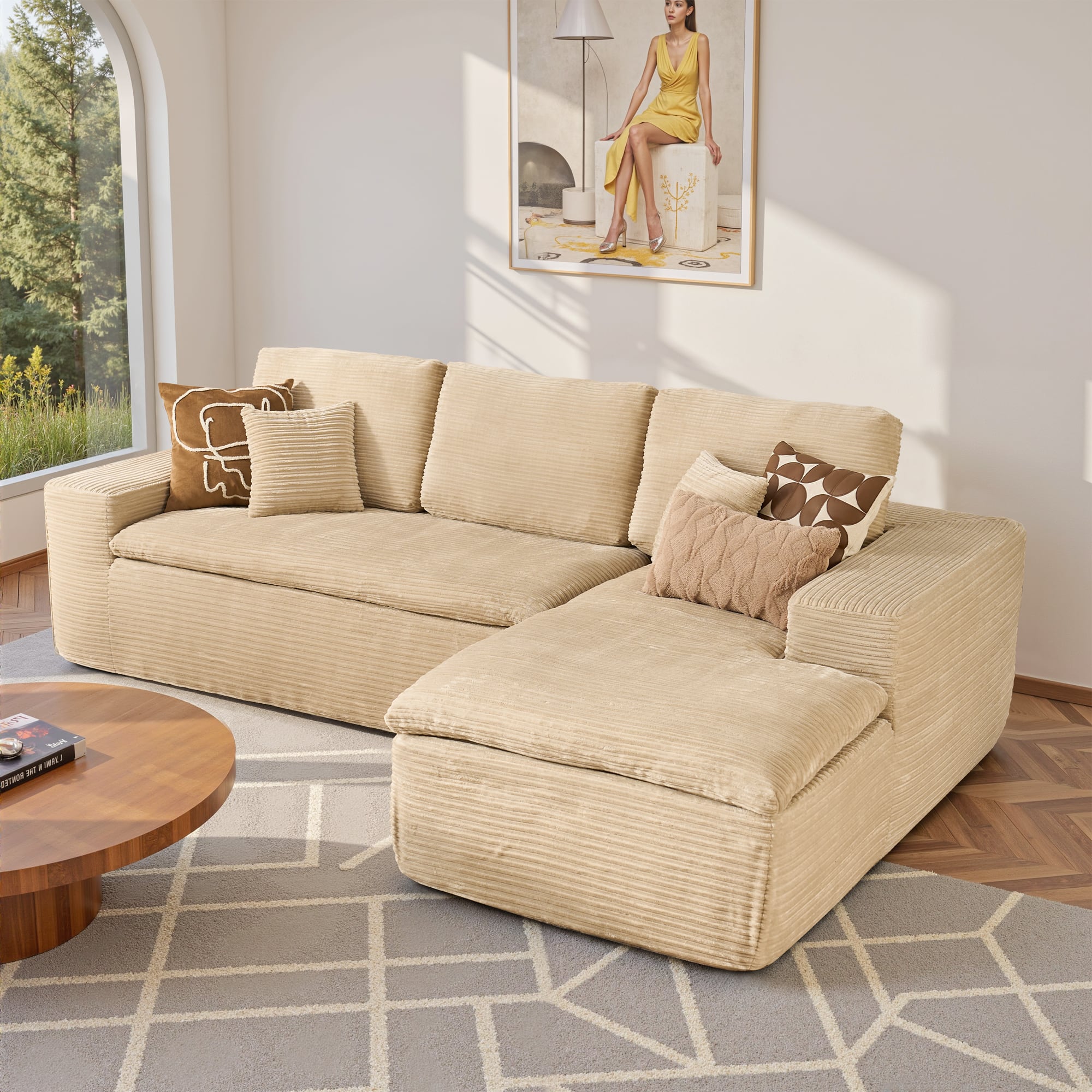 Ovios - 2 Pieces Cloud Like Sectional Sofa, L-Shaped Couch with Chaise for Living Room - Beige(Corduroy, Right Facing) price history on PriceWatchPro