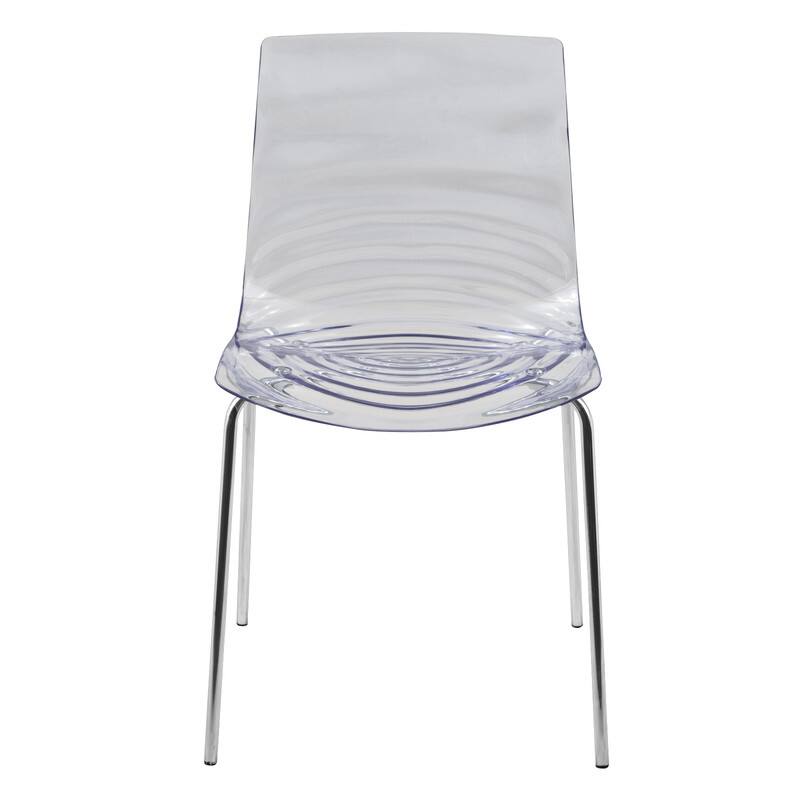 Left. LeisureMod - Astor Modern Plastic Side Dining Chair with Ripple Design and Chrome Metal Legs Accent Side Chair for Home or Office - Clear.