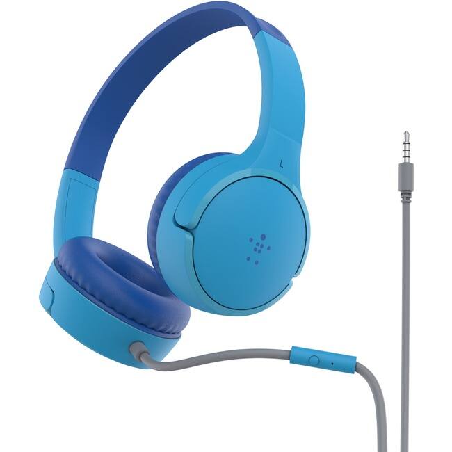 Belkin - SoundForm Mini Wired On-Ear Headphones for Kids - Stereo - Mini-phone (3.5mm) - Wired - On-ear, Over-the-head - Blue