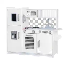 Lil' Jumbl - Kids Kitchen Playset, Pretend Kids Wooden Kitchen with Play Phone, Utensils & More - White