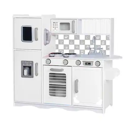 Front. Lil' Jumbl - Kids Kitchen Playset, Pretend Kids Wooden Kitchen with Play Phone, Utensils & More - White.