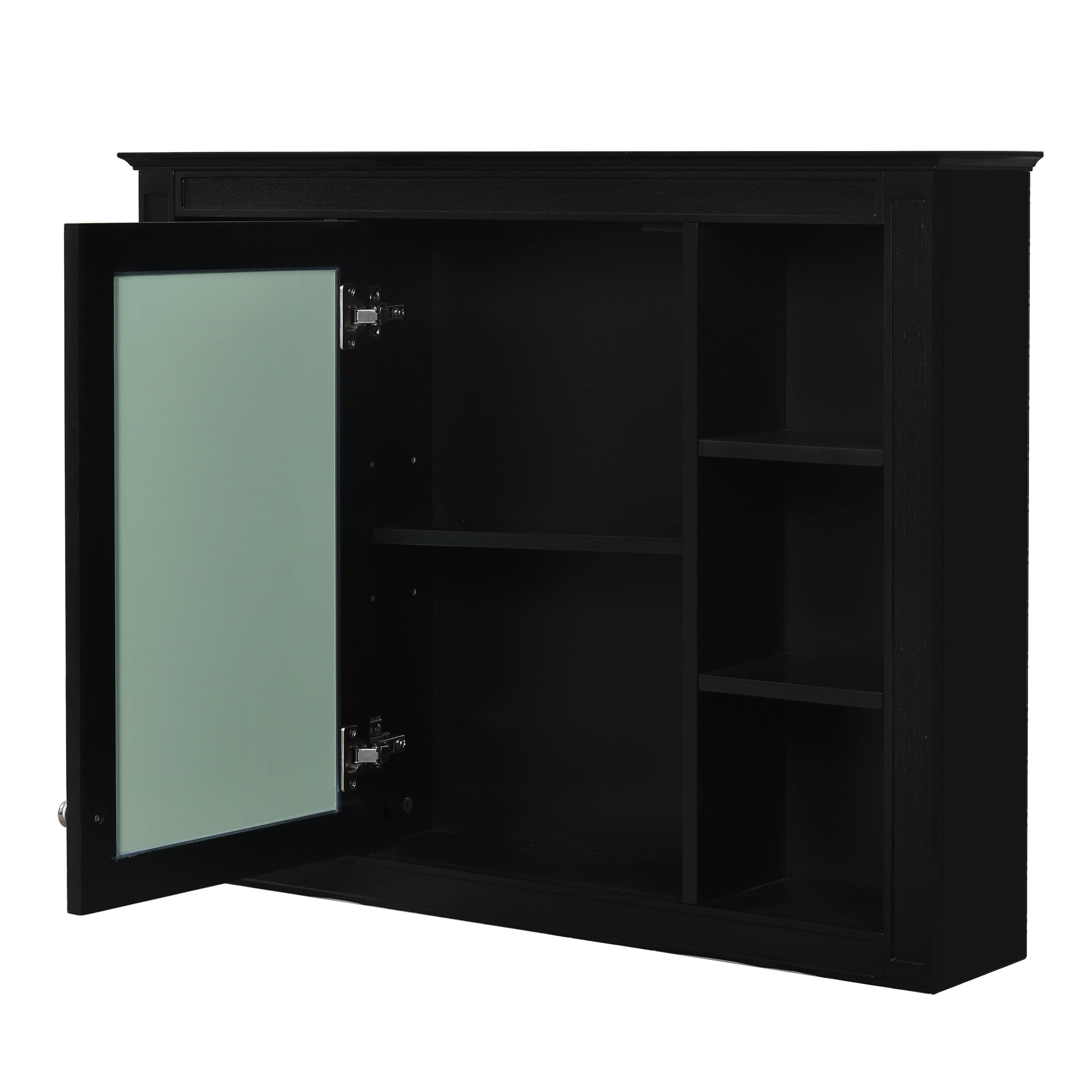 Alt View 3. Z-Edge - 35'' x 28'' Medicine Cabinet, Wall Mounted Bathroom Storage Cabinet, Modern Mirror Cabinet with Door and 6 Open Shelves - Black.