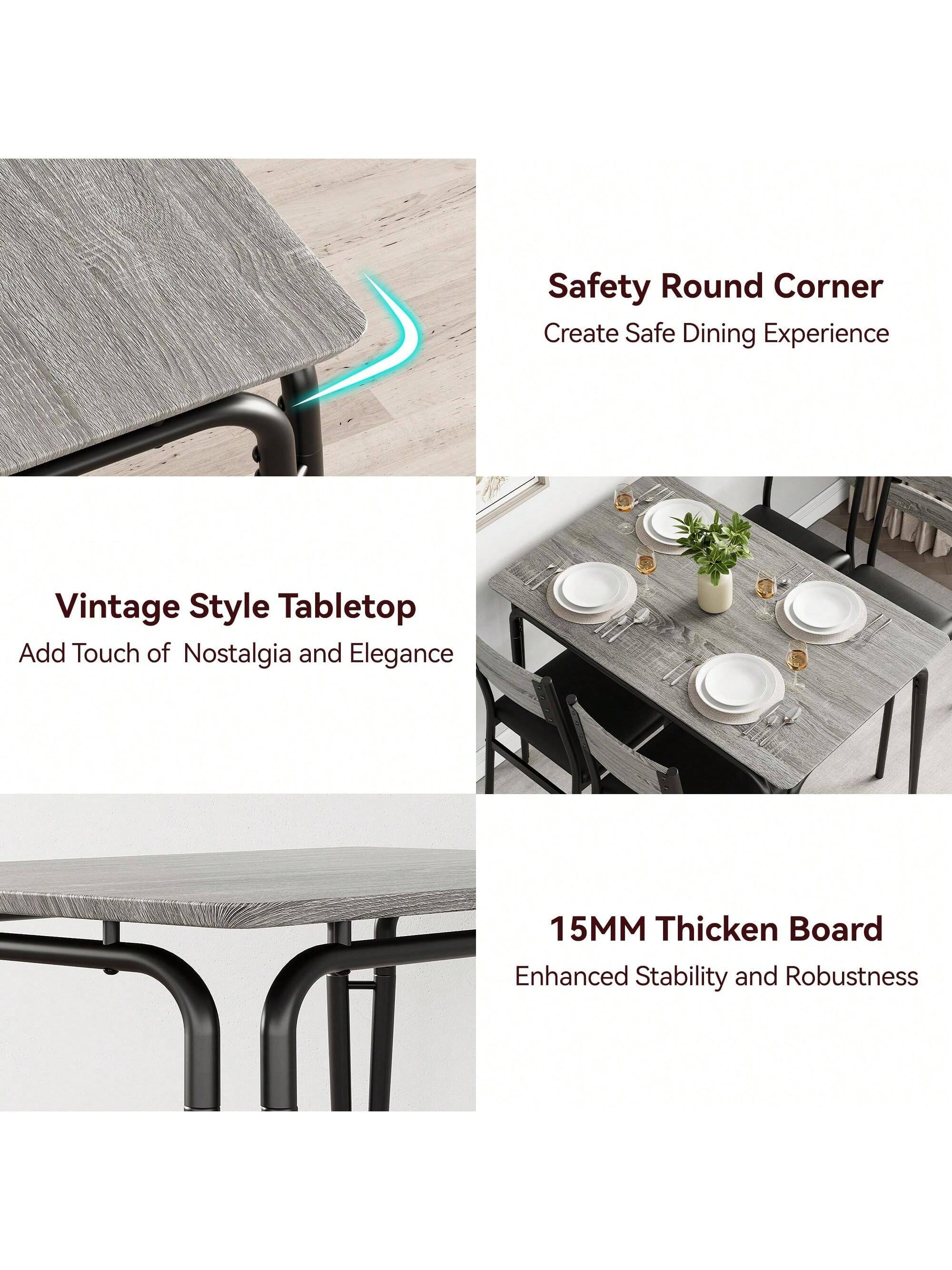 Safety Round Corner  
Create Safe Dining Experience  

Vintage Style Tabletop  
Add Touch of Nostalgia and Elegance  

15MM Thick Board  
Enhanced Stability and Robustness