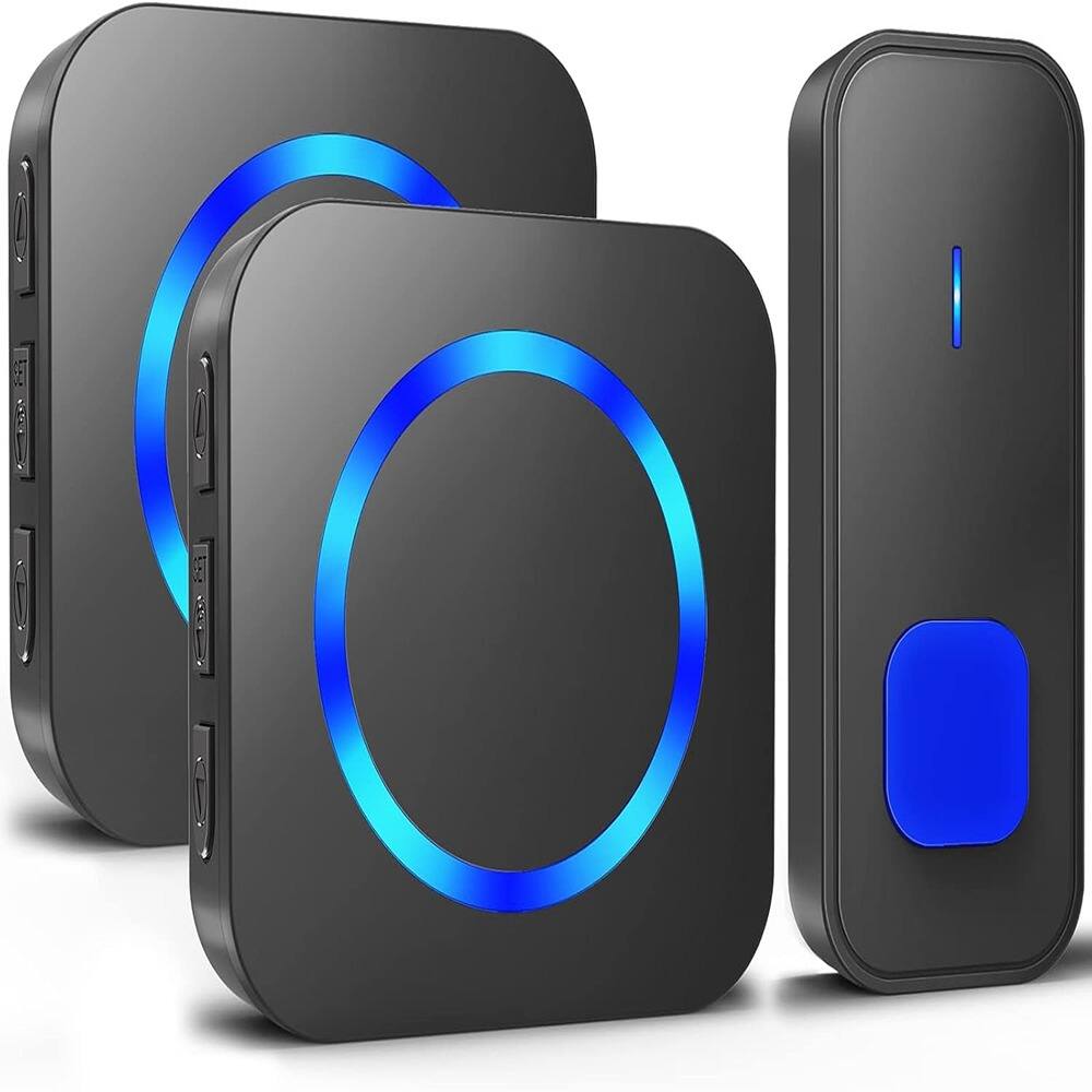 Front. Schertz - Wireless Waterproof Doorbell – 1300ft Range, 2 Receivers, Black - Style: 1 Button + 2 Receivers-Black.