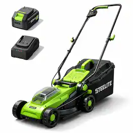 Steelite - 13-Inch Cordless Electric Lawn Mower 21V Max Brushless Motor with 4.0Ah Battery & Charger