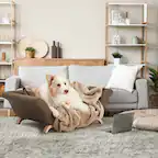 Front. U-HOMY - Modern Leather Dog Sofa with Waterproof Cushion, Durable Pet Couch for Small & Medium Dogs & Cats - Brown.