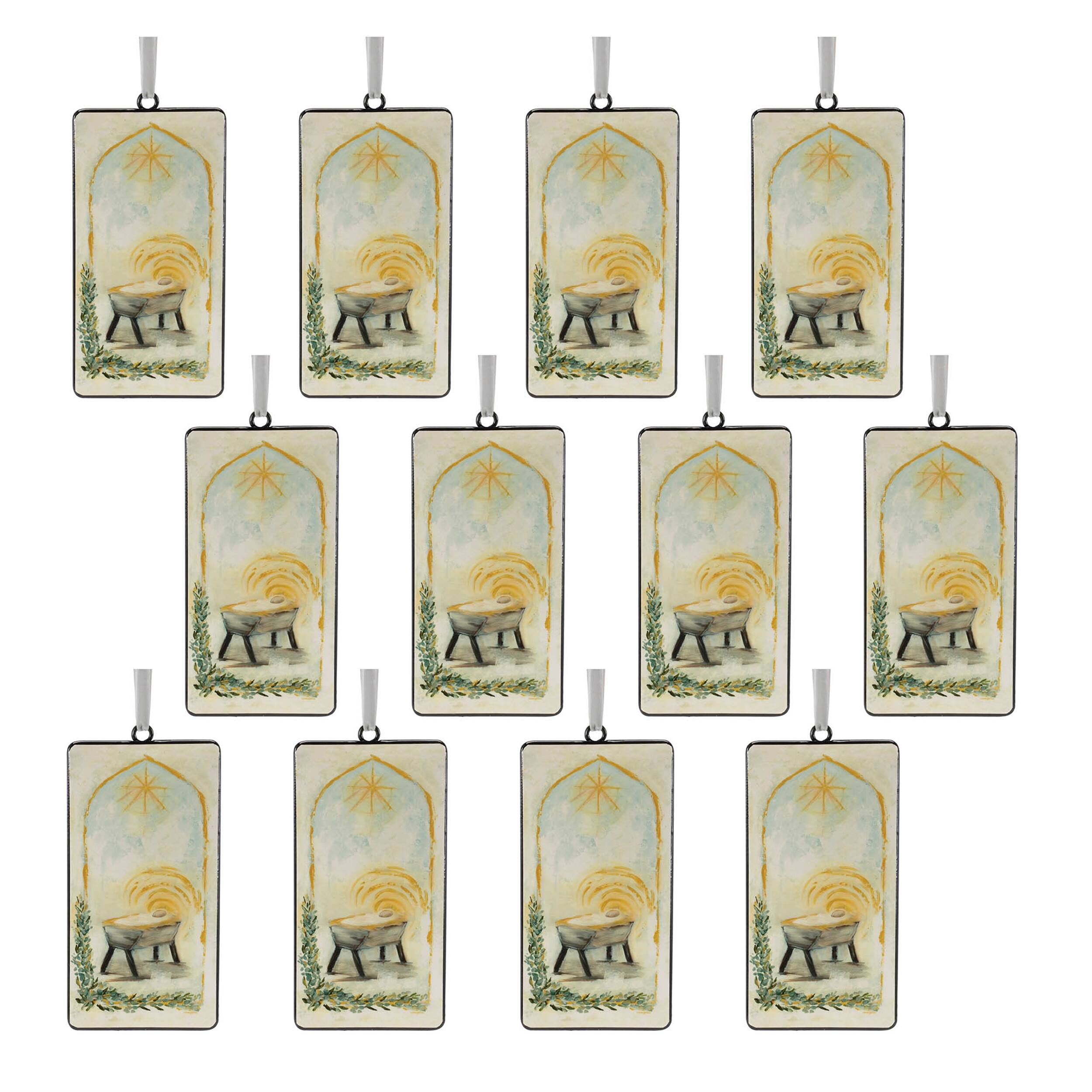 Left. BreeBe - Nativity Manger Ornament (Set of 12) - Beige, Green.